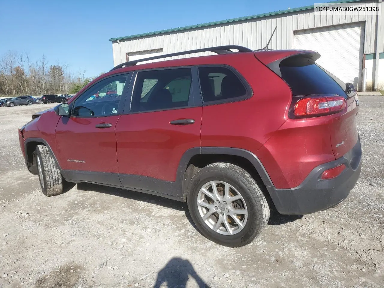 2016 Jeep Cherokee Sport VIN: 1C4PJMAB0GW251398 Lot: 76206084