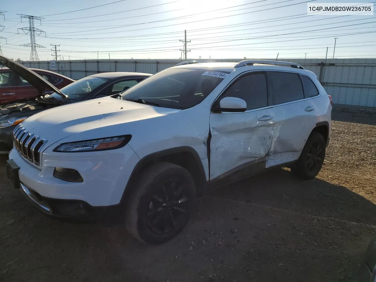 2016 Jeep Cherokee Limited VIN: 1C4PJMDB2GW236705 Lot: 76754764