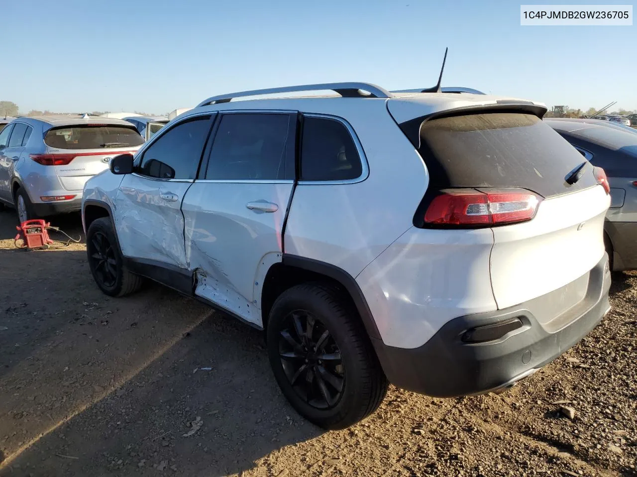 2016 Jeep Cherokee Limited VIN: 1C4PJMDB2GW236705 Lot: 76754764