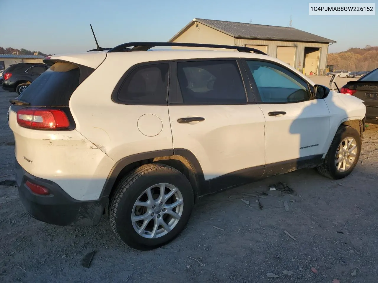 2016 Jeep Cherokee Sport VIN: 1C4PJMAB8GW226152 Lot: 77803104