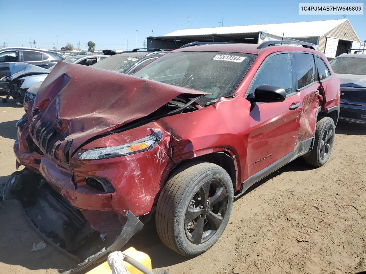 2017 Jeep Cherokee Sport VIN: 1C4PJMAB7HW646809 Lot: 72013594