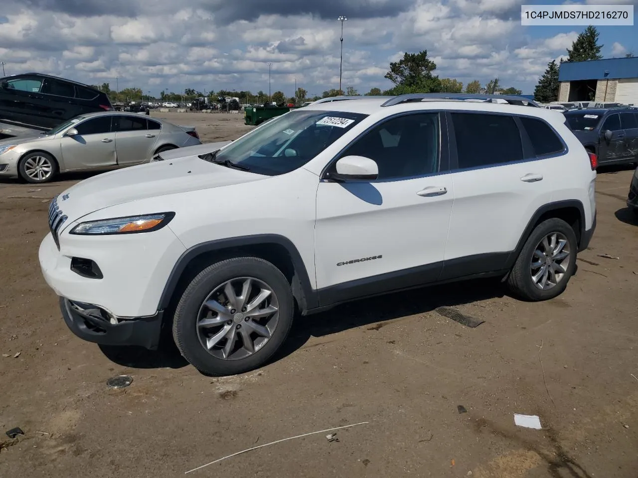 2017 Jeep Cherokee Limited VIN: 1C4PJMDS7HD216270 Lot: 72512294