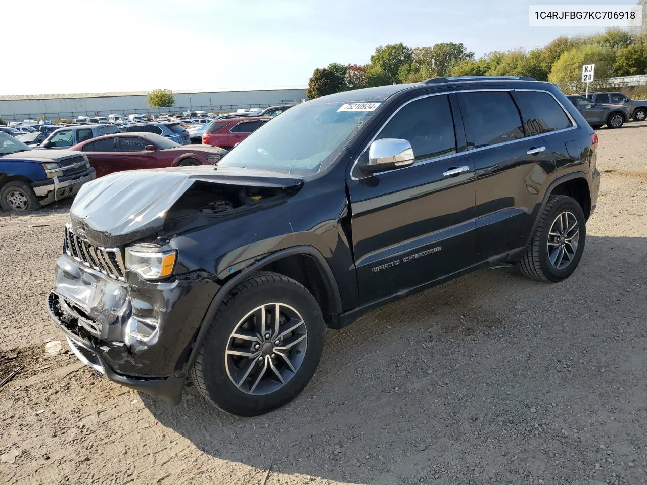 2019 Jeep Grand Cherokee Limited VIN: 1C4RJFBG7KC706918 Lot: 75210924