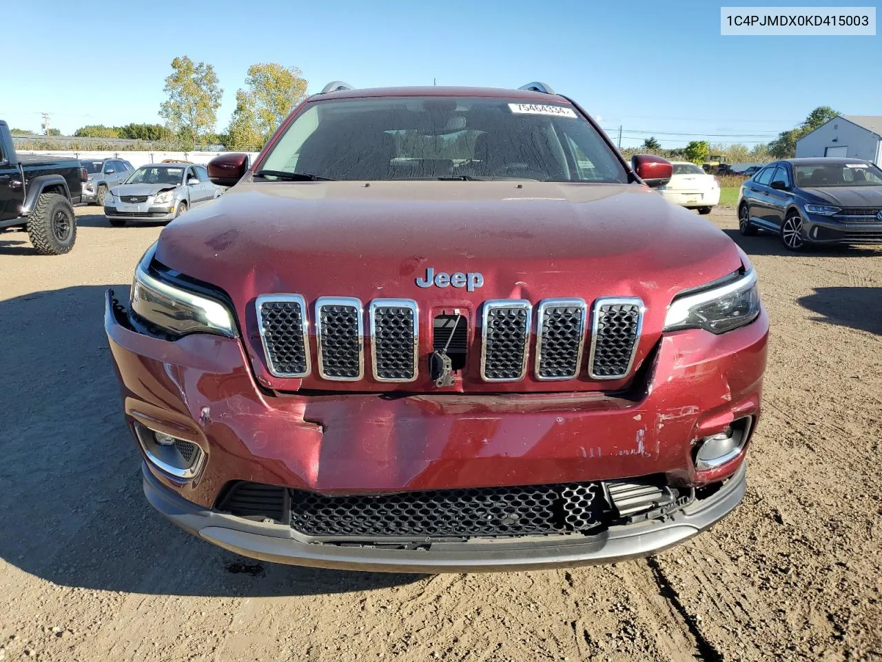 2019 Jeep Cherokee Limited VIN: 1C4PJMDX0KD415003 Lot: 75464334