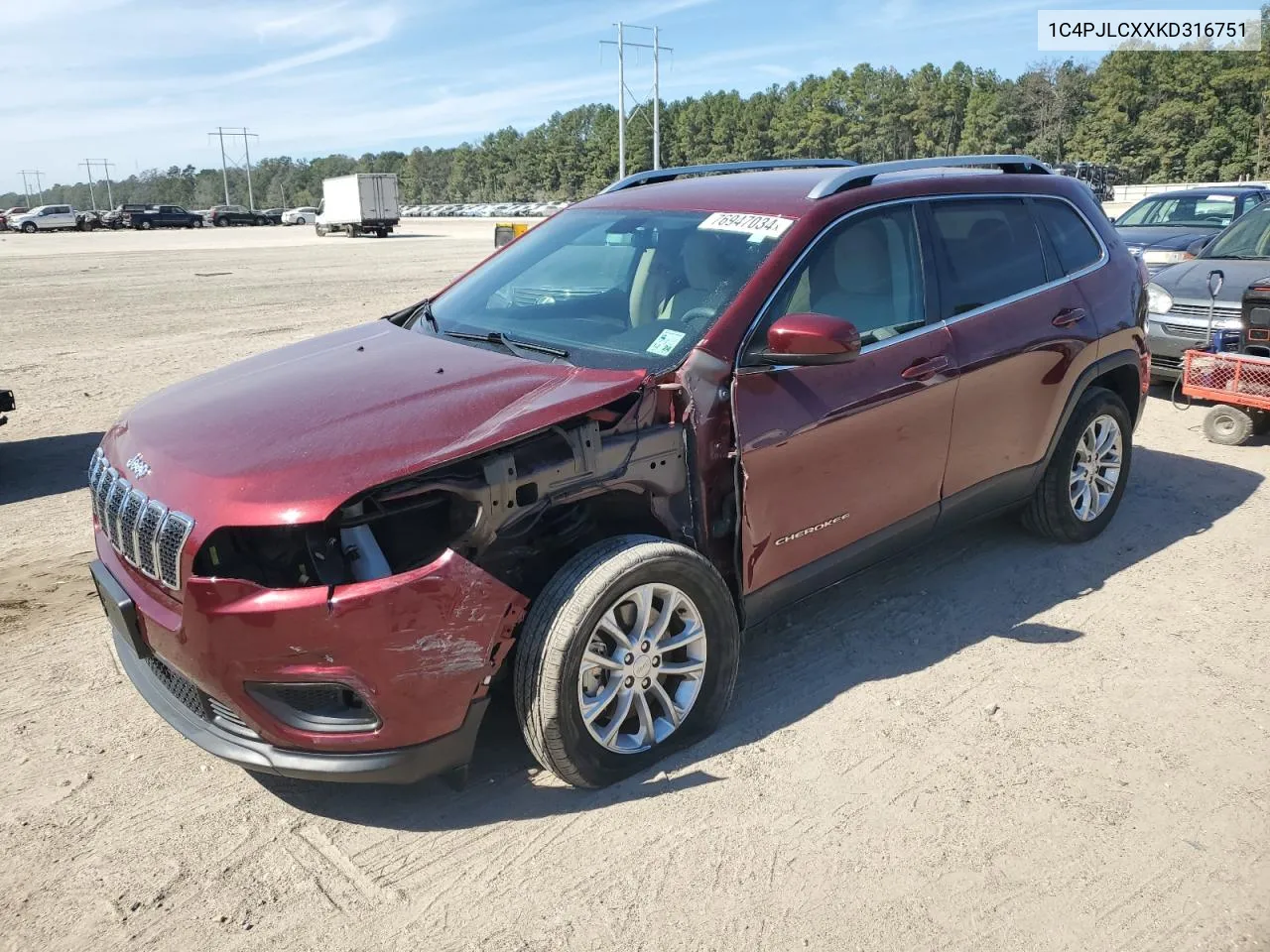 2019 Jeep Cherokee Latitude VIN: 1C4PJLCXXKD316751 Lot: 76947034