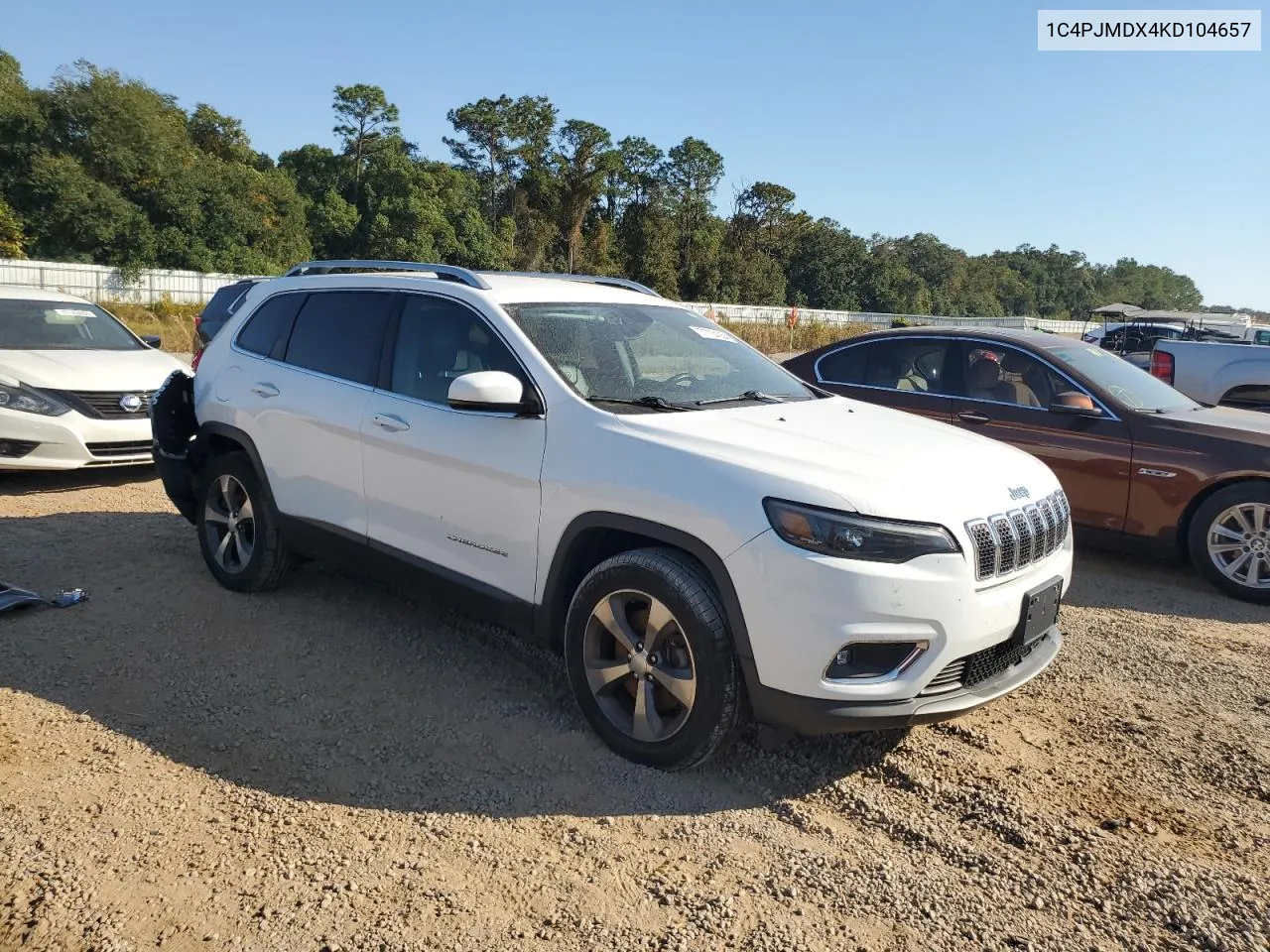 2019 Jeep Cherokee Limited VIN: 1C4PJMDX4KD104657 Lot: 77704054