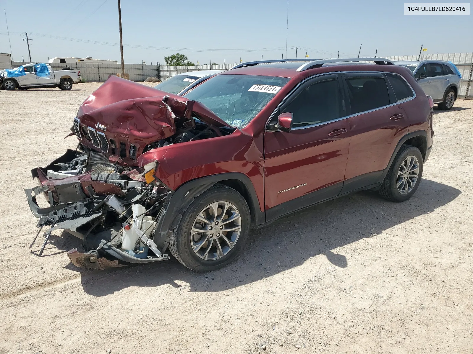 2020 Jeep Cherokee Latitude Plus VIN: 1C4PJLLB7LD620416 Lot: 65704654