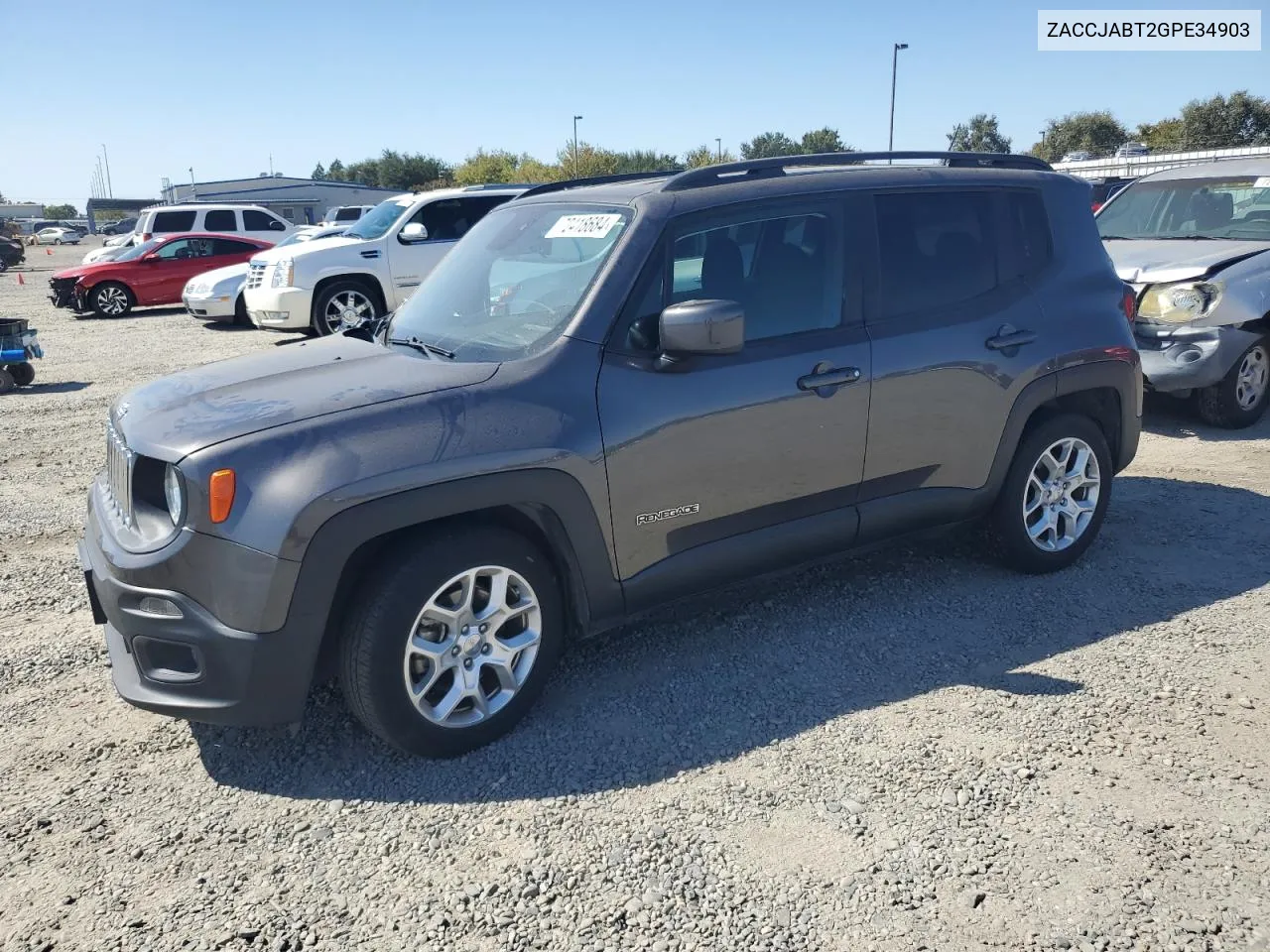 2016 Jeep Renegade Latitude VIN: ZACCJABT2GPE34903 Lot: 72418684