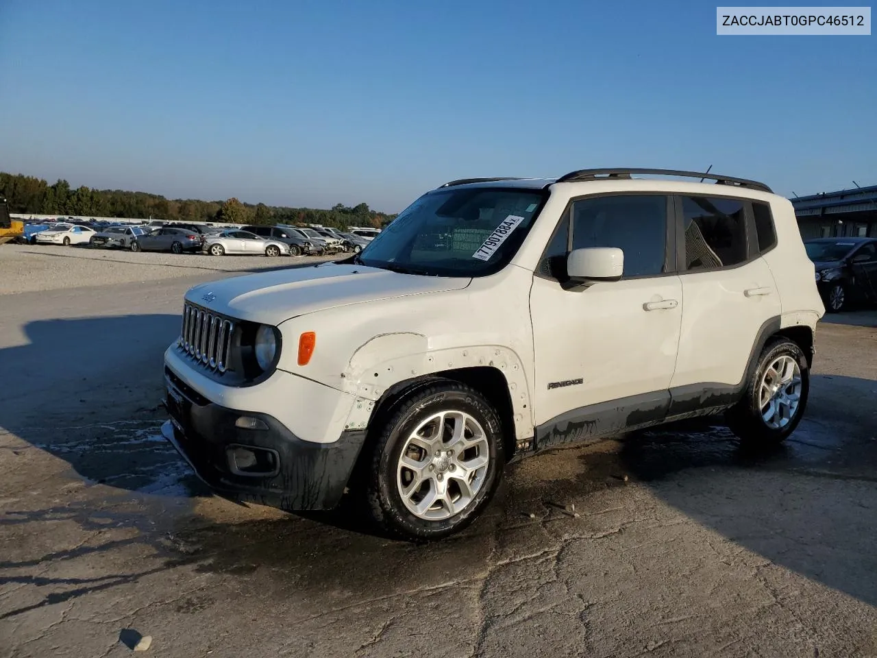 2016 Jeep Renegade Latitude VIN: ZACCJABT0GPC46512 Lot: 77907884