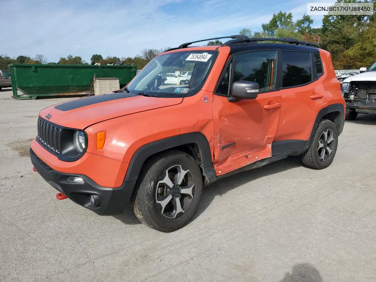 2019 Jeep Renegade Trailhawk VIN: ZACNJBC17KPJ88450 Lot: 75264894