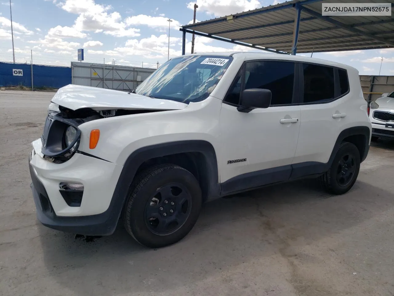 2022 Jeep Renegade Sport VIN: ZACNJDA17NPN52675 Lot: 70444214