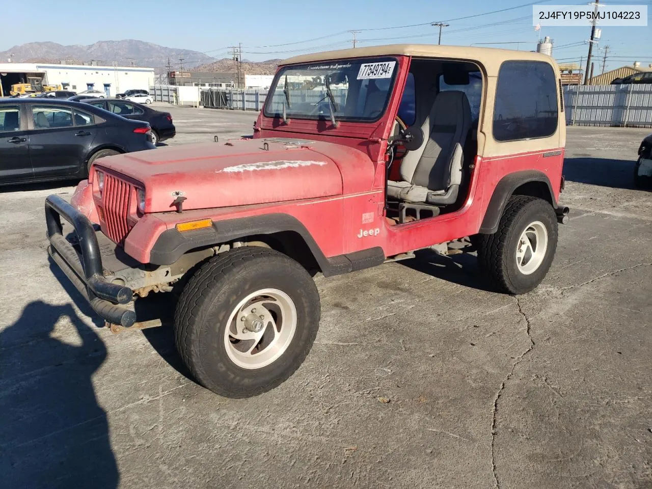 1991 Jeep Wrangler / Yj S VIN: 2J4FY19P5MJ104223 Lot: 77549794