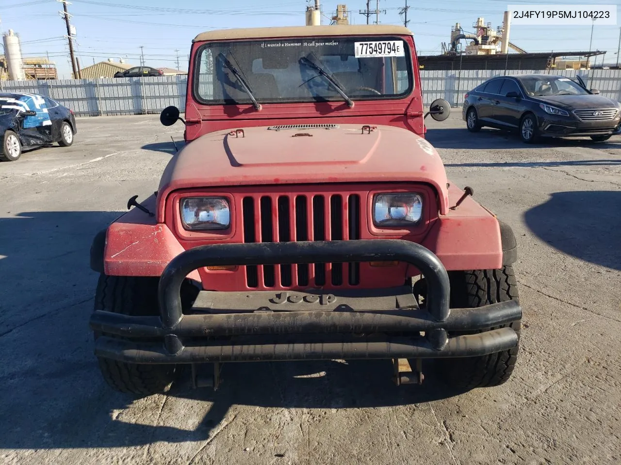 1991 Jeep Wrangler / Yj S VIN: 2J4FY19P5MJ104223 Lot: 77549794