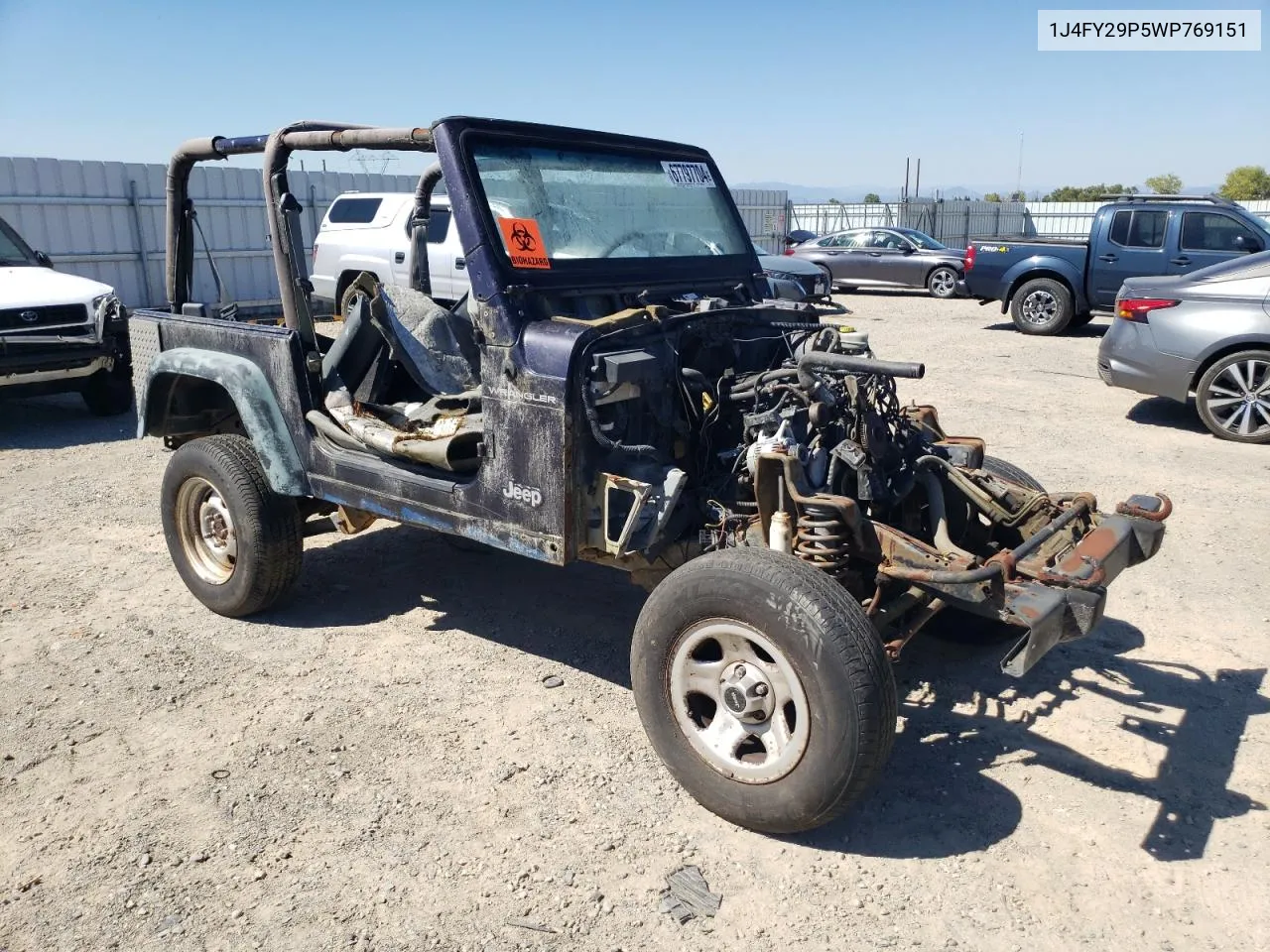 1998 Jeep Wrangler / Tj Se VIN: 1J4FY29P5WP769151 Lot: 67797704