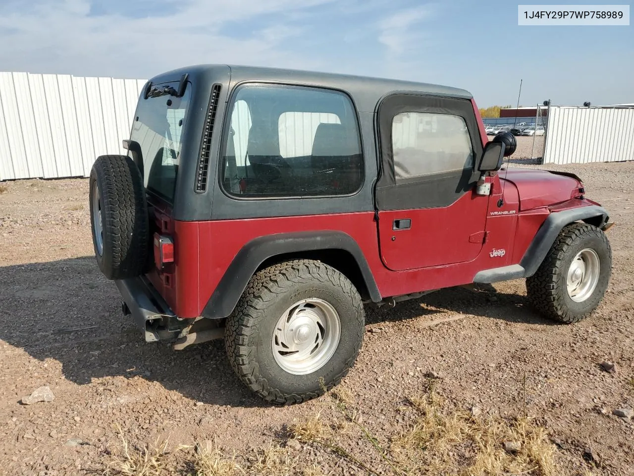 1998 Jeep Wrangler / Tj Se VIN: 1J4FY29P7WP758989 Lot: 75100404