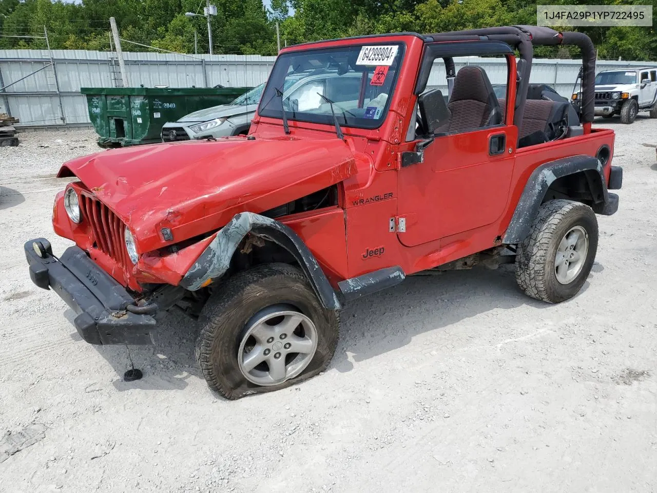 2000 Jeep Wrangler / Tj Se VIN: 1J4FA29P1YP722495 Lot: 64299904