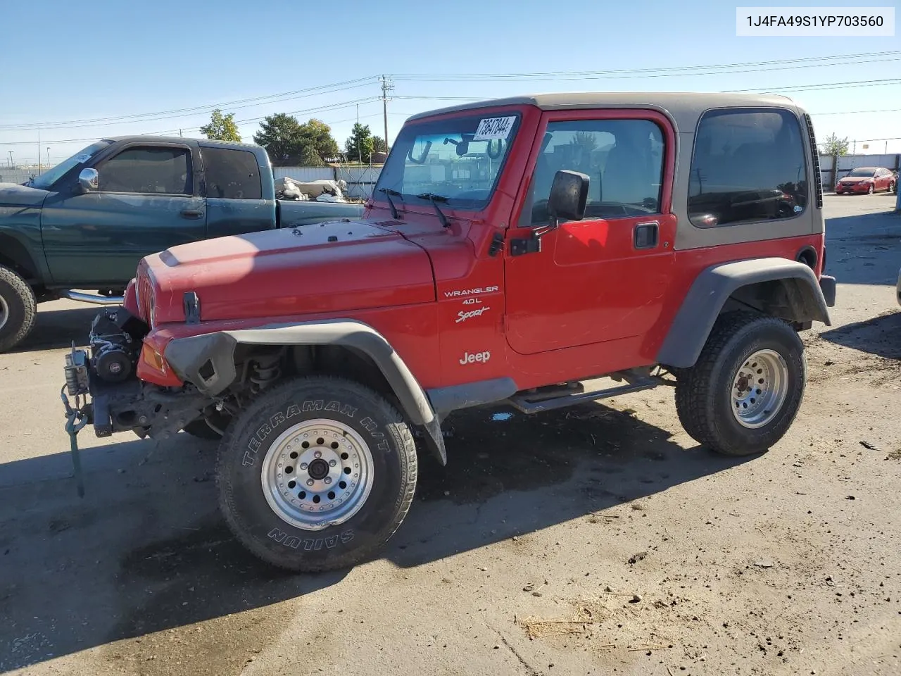 2000 Jeep Wrangler / Tj Sport VIN: 1J4FA49S1YP703560 Lot: 73647844