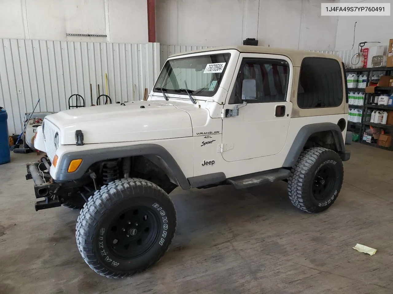 2000 Jeep Wrangler / Tj Sport VIN: 1J4FA49S7YP760491 Lot: 75870584