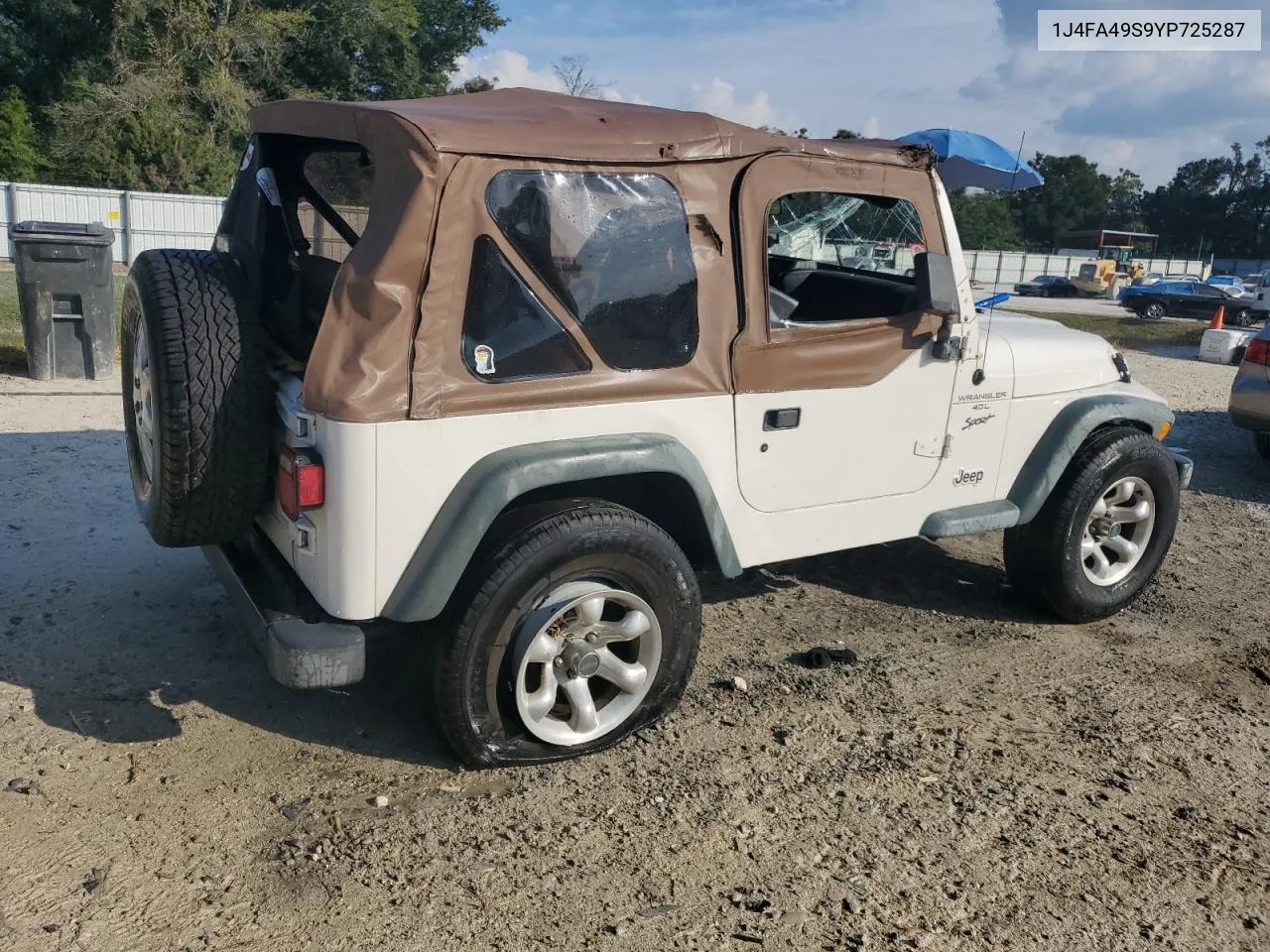 2000 Jeep Wrangler / Tj Sport VIN: 1J4FA49S9YP725287 Lot: 77972594