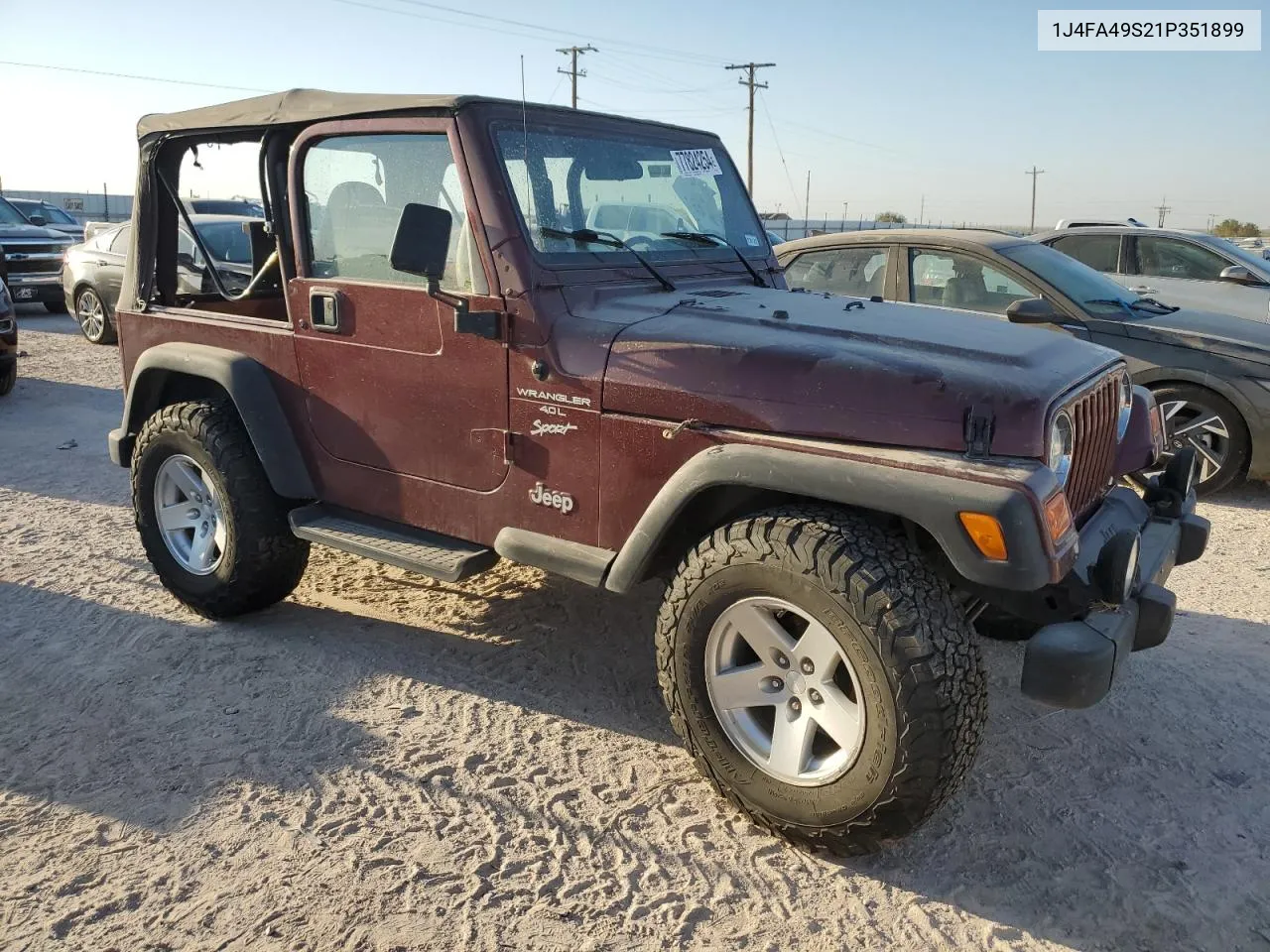 2001 Jeep Wrangler / Tj Sport VIN: 1J4FA49S21P351899 Lot: 77824254