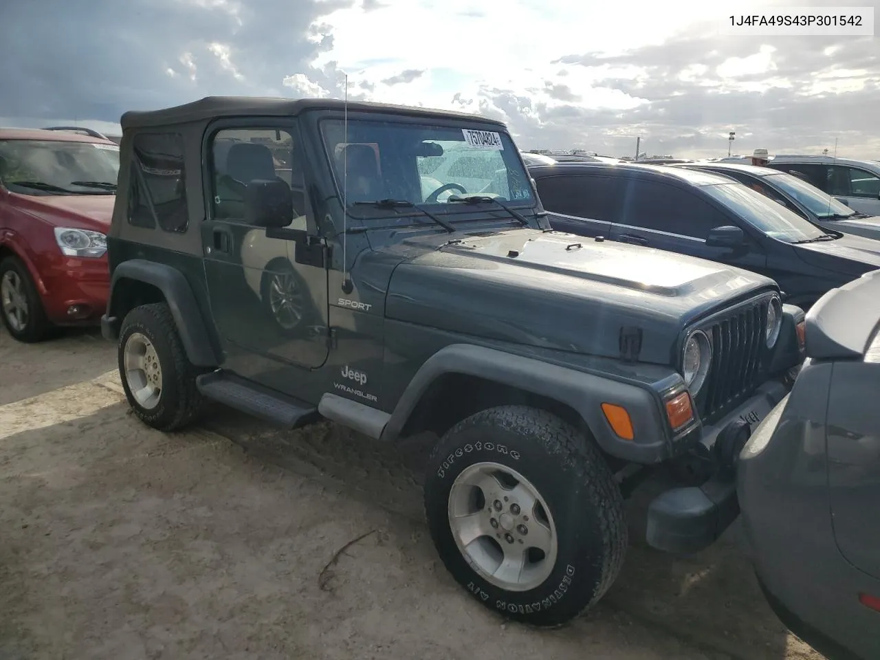 2003 Jeep Wrangler / Tj Sport VIN: 1J4FA49S43P301542 Lot: 75704824