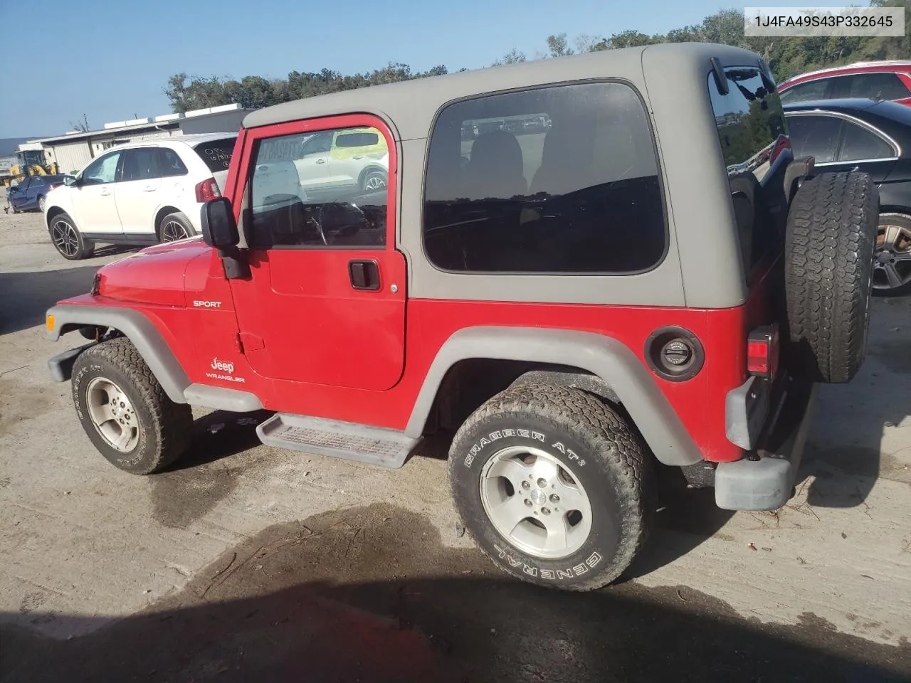 2003 Jeep Wrangler / Tj Sport VIN: 1J4FA49S43P332645 Lot: 77424814