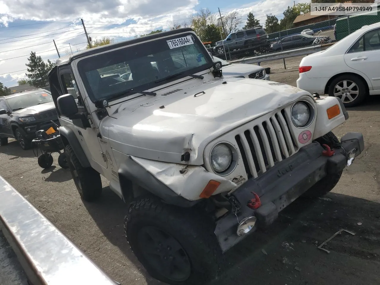 2004 Jeep Wrangler / Tj Sport VIN: 1J4FA49S84P794949 Lot: 76516044