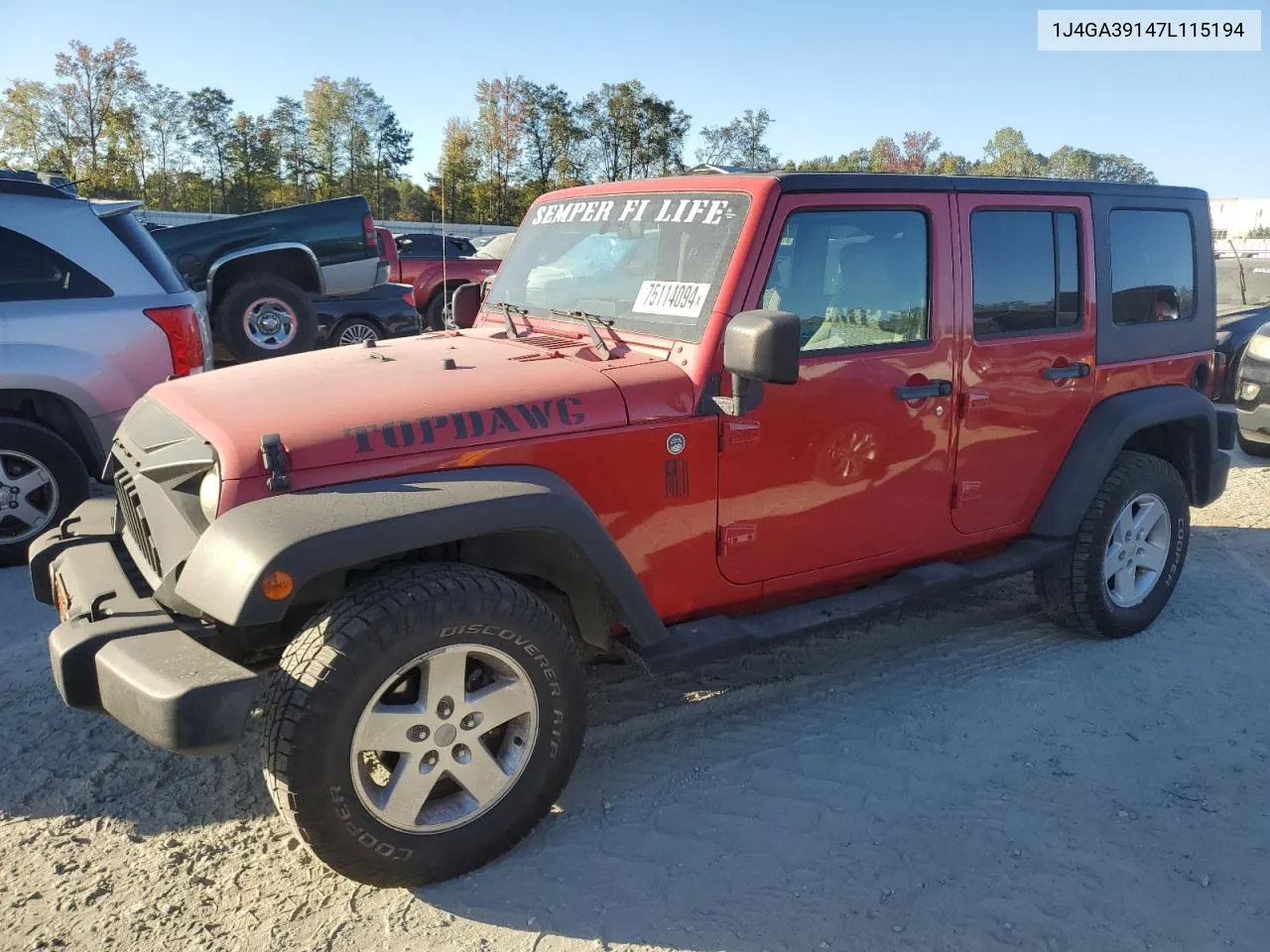 2007 Jeep Wrangler X VIN: 1J4GA39147L115194 Lot: 75114094