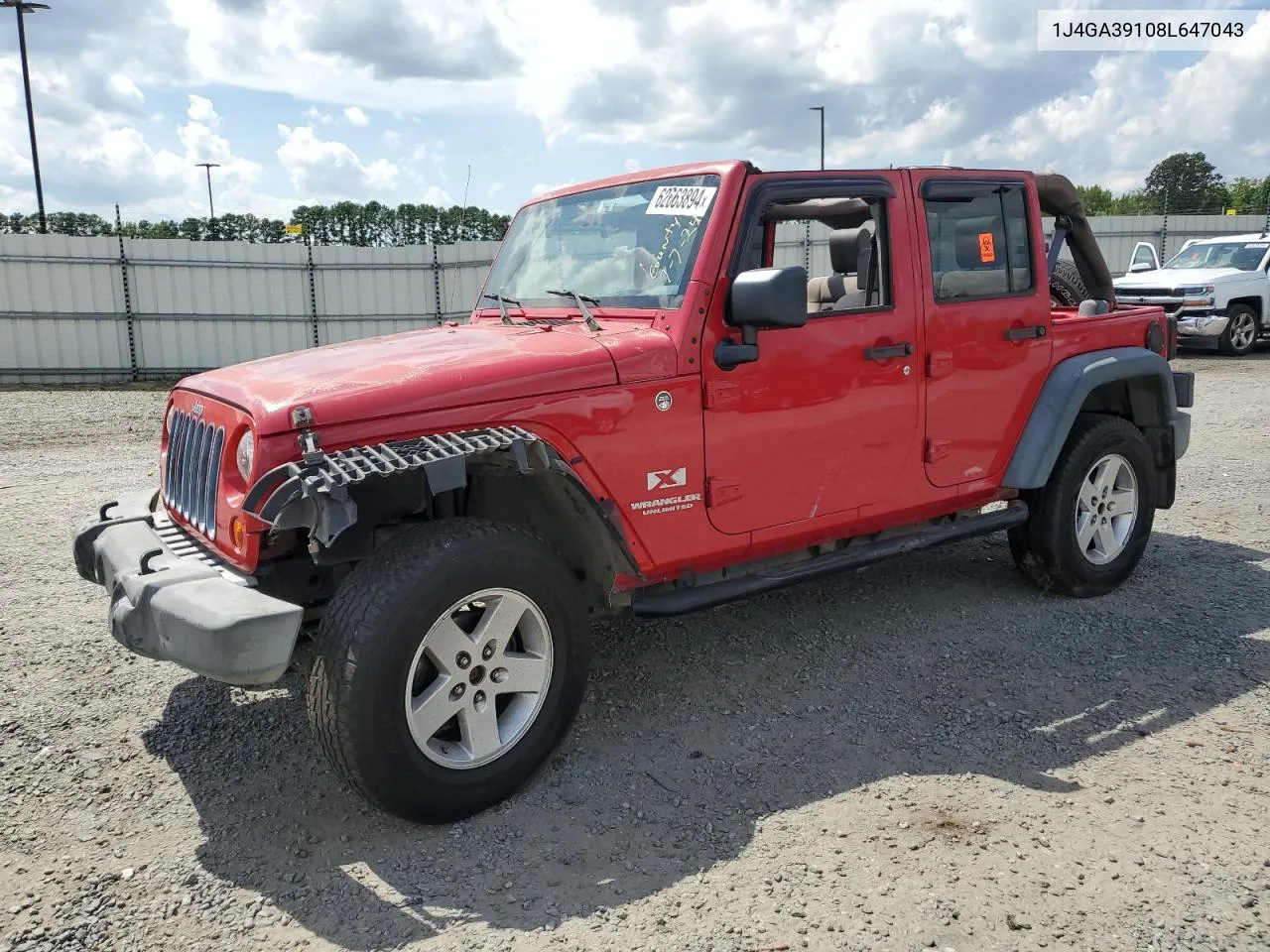 2008 Jeep Wrangler Unlimited X VIN: 1J4GA39108L647043 Lot: 62663894