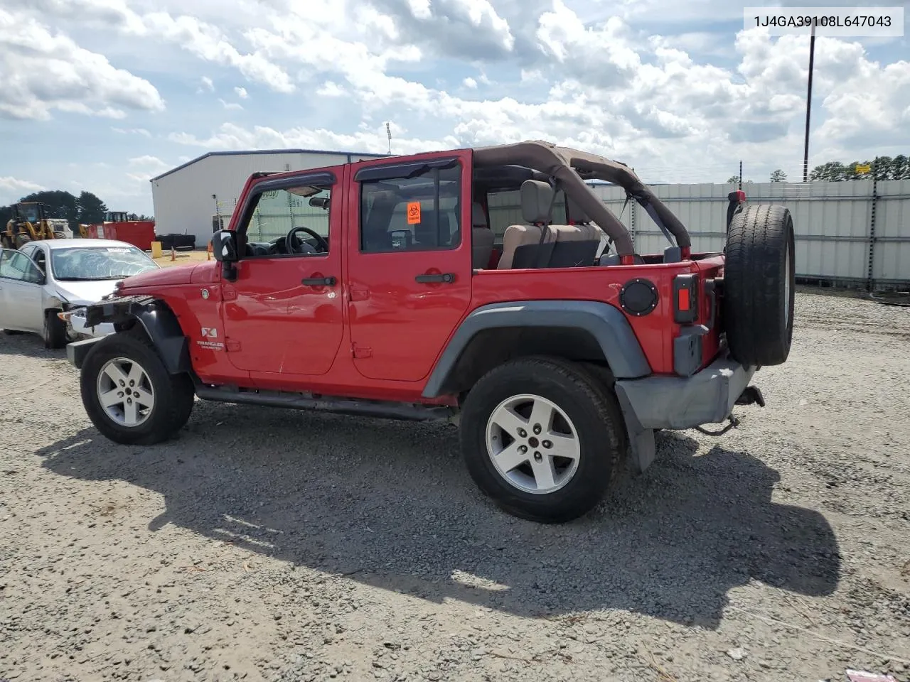 2008 Jeep Wrangler Unlimited X VIN: 1J4GA39108L647043 Lot: 62663894