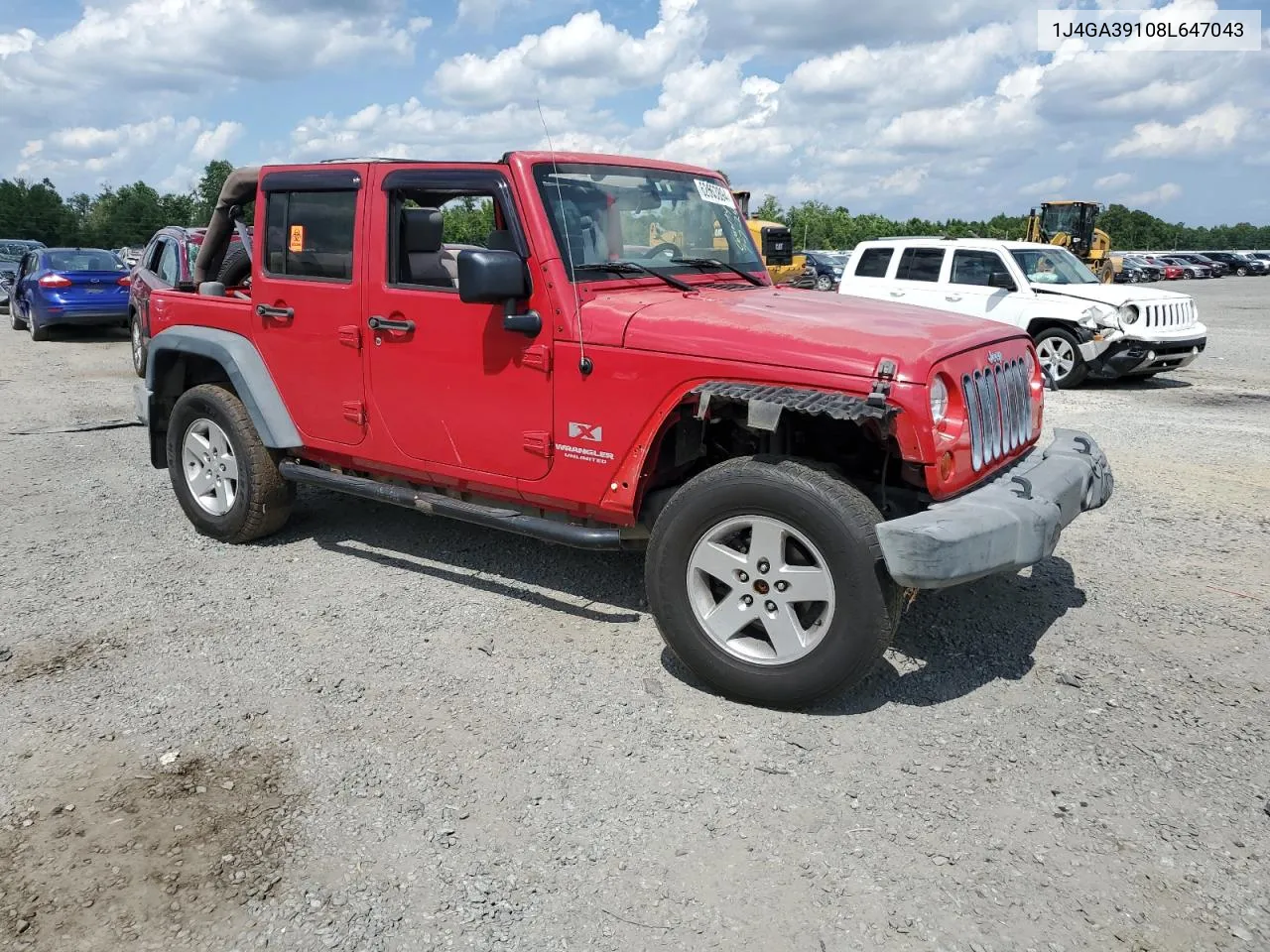 2008 Jeep Wrangler Unlimited X VIN: 1J4GA39108L647043 Lot: 62663894