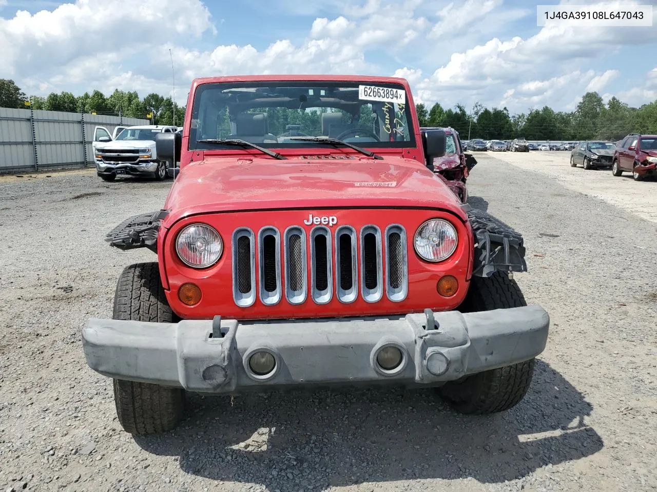 2008 Jeep Wrangler Unlimited X VIN: 1J4GA39108L647043 Lot: 62663894