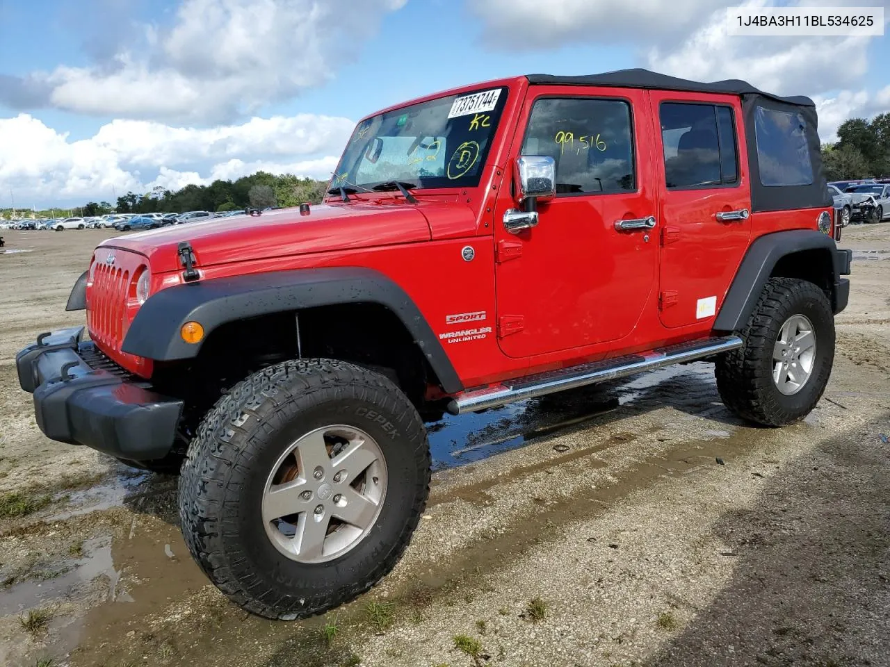 2011 Jeep Wrangler Unlimited Sport VIN: 1J4BA3H11BL534625 Lot: 73751744