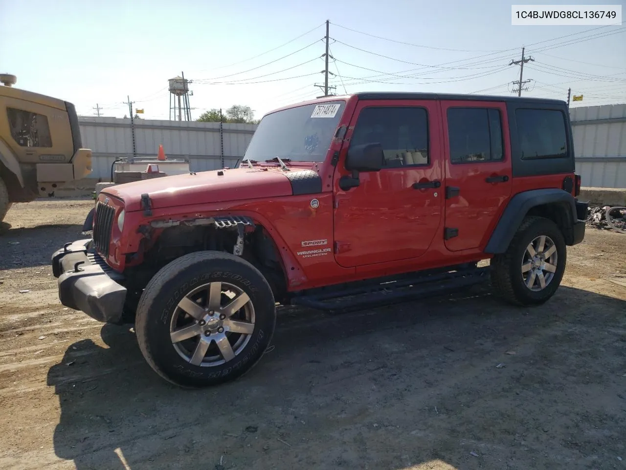 2012 Jeep Wrangler Unlimited Sport VIN: 1C4BJWDG8CL136749 Lot: 75714874