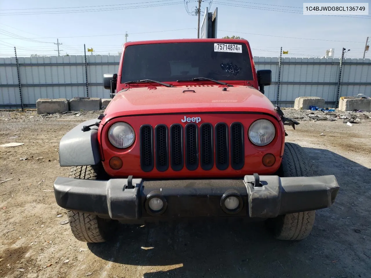 2012 Jeep Wrangler Unlimited Sport VIN: 1C4BJWDG8CL136749 Lot: 75714874