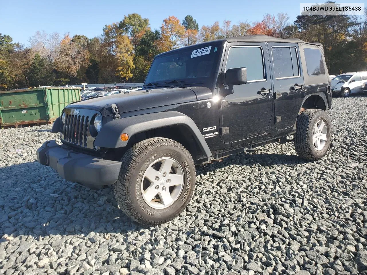 2014 Jeep Wrangler Unlimited Sport VIN: 1C4BJWDG9EL136438 Lot: 78124674