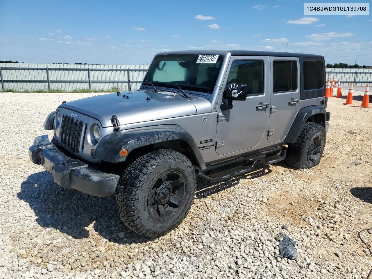 2016 Jeep Wrangler Unlimited Sport VIN: 1C4BJWDG1GL139708 Lot: 71846924