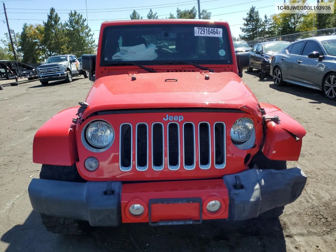 2016 Jeep Wrangler Unlimited Sahara VIN: 1C4BJWEG0GL193936 Lot: 72916464