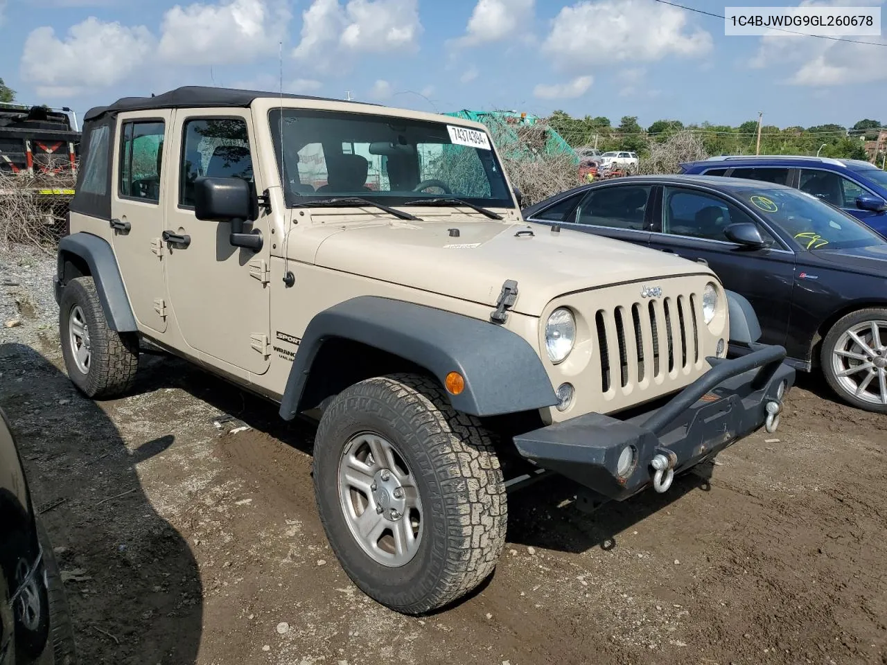 2016 Jeep Wrangler Unlimited Sport VIN: 1C4BJWDG9GL260678 Lot: 74374394