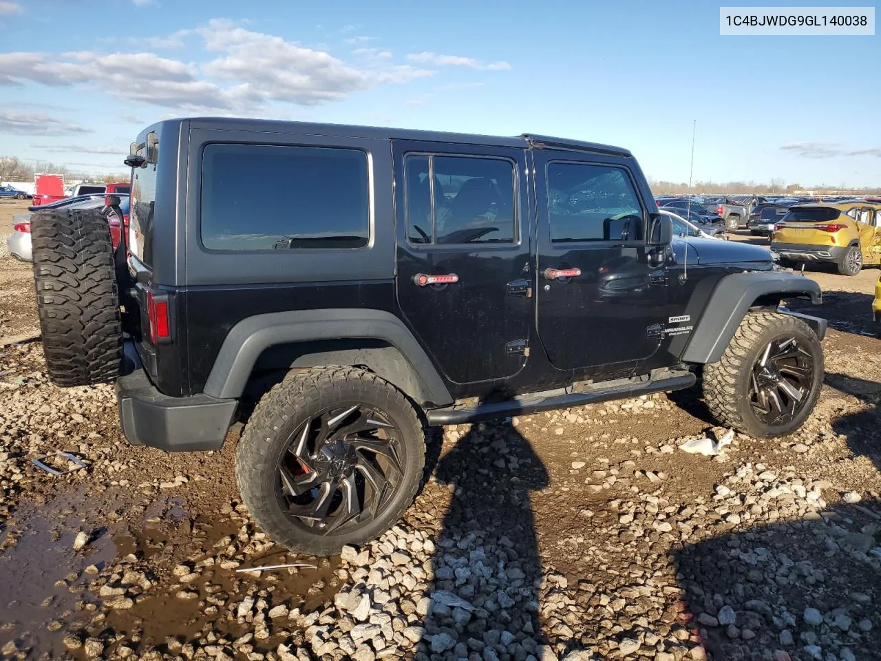 2016 Jeep Wrangler Unlimited Sport VIN: 1C4BJWDG9GL140038 Lot: 79287434