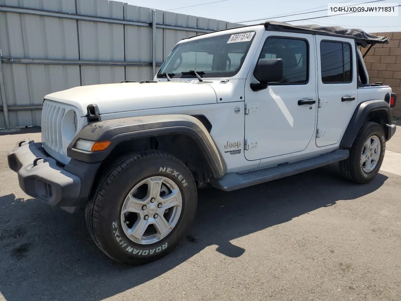 2018 Jeep Wrangler Unlimited Sport VIN: 1C4HJXDG9JW171831 Lot: 63911514