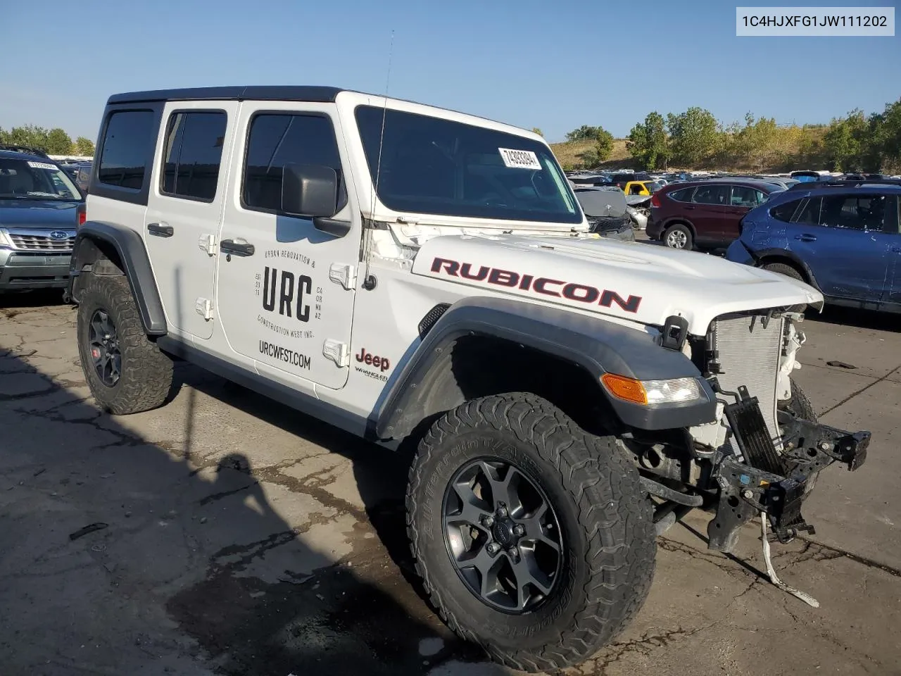 2018 Jeep Wrangler Unlimited Rubicon VIN: 1C4HJXFG1JW111202 Lot: 74393394