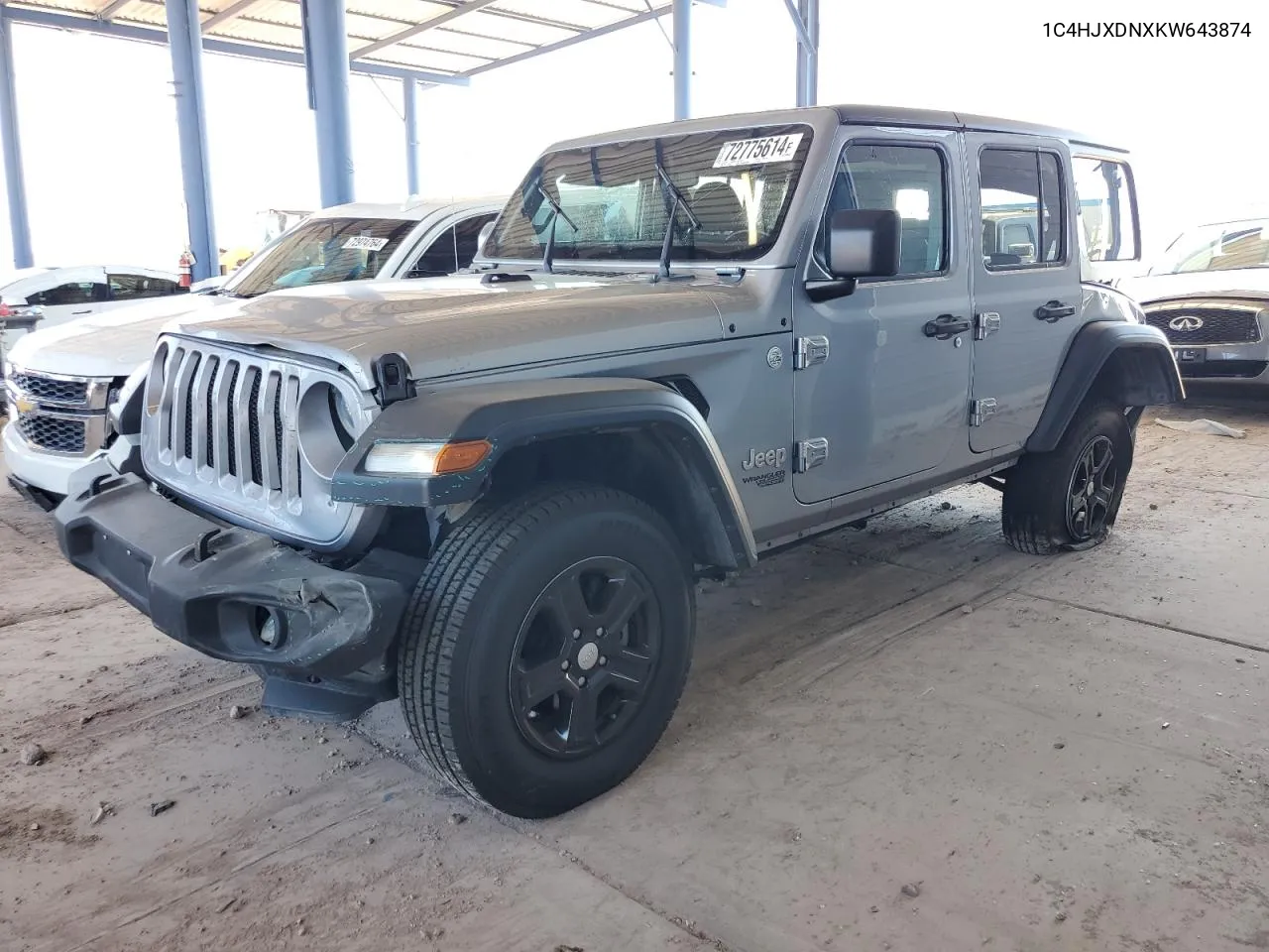 2019 Jeep Wrangler Unlimited Sport VIN: 1C4HJXDNXKW643874 Lot: 72775614