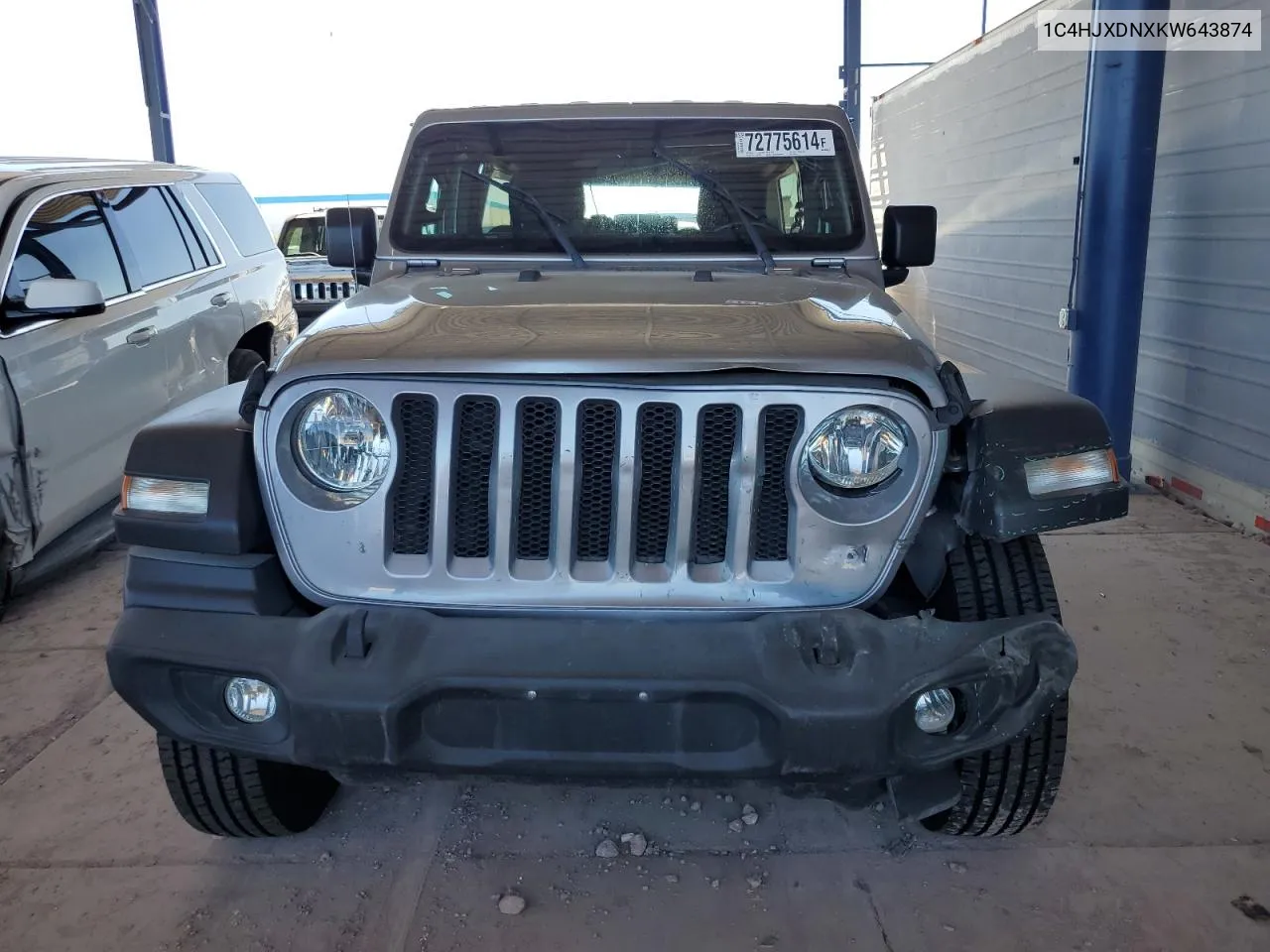 2019 Jeep Wrangler Unlimited Sport VIN: 1C4HJXDNXKW643874 Lot: 72775614