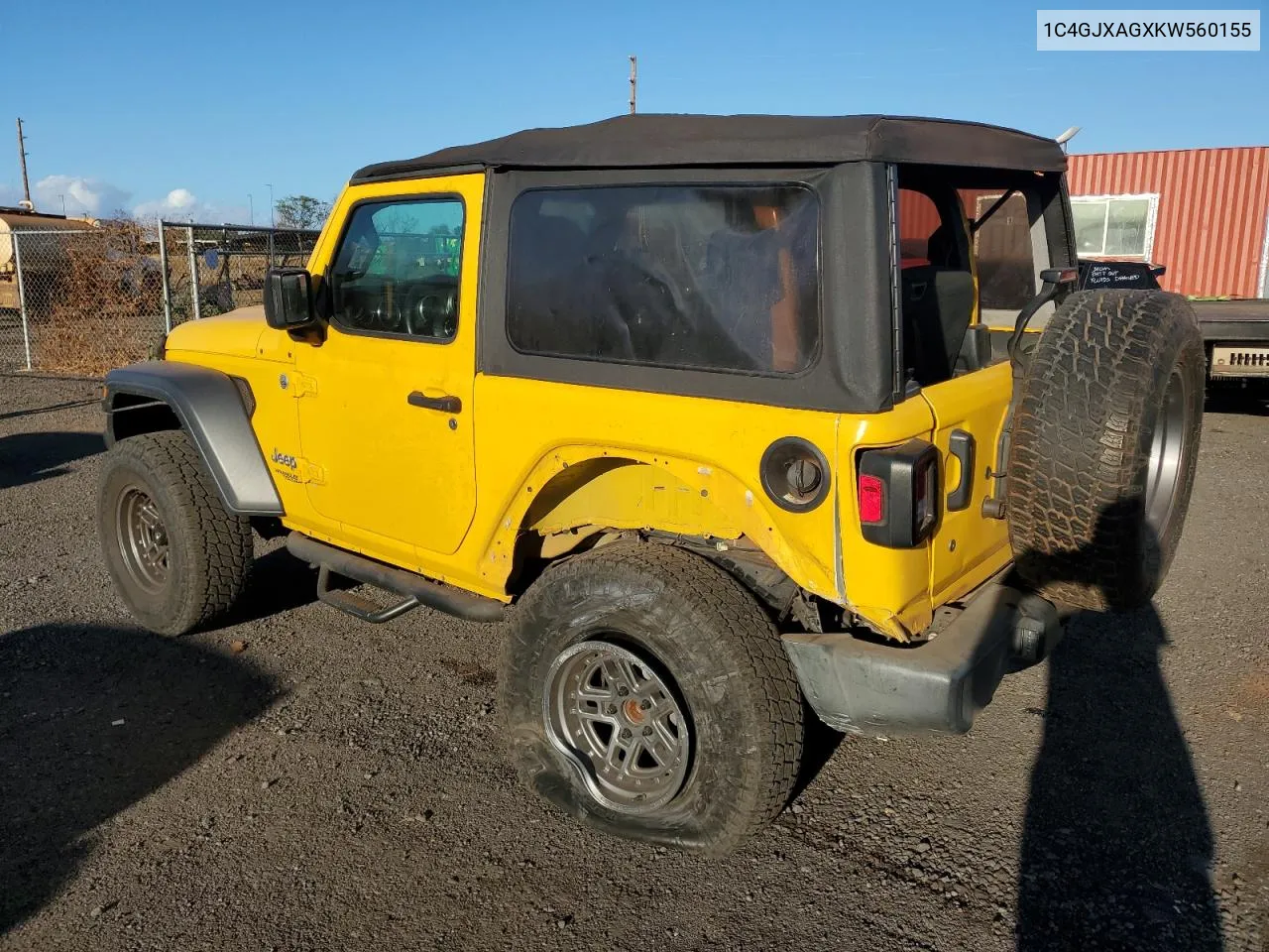 2019 Jeep Wrangler Sport VIN: 1C4GJXAGXKW560155 Lot: 73440064