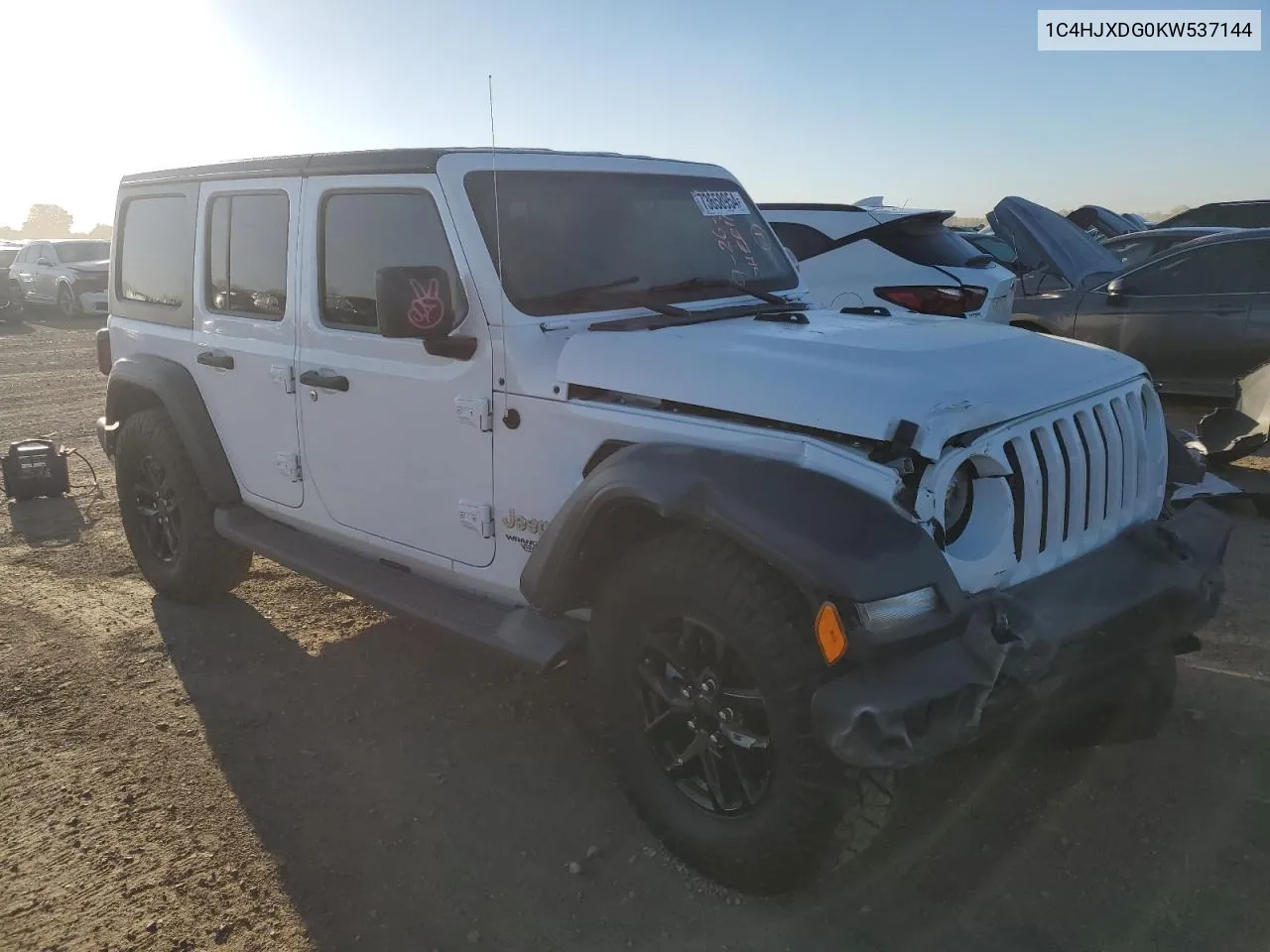 2019 Jeep Wrangler Unlimited Sport VIN: 1C4HJXDG0KW537144 Lot: 73658954