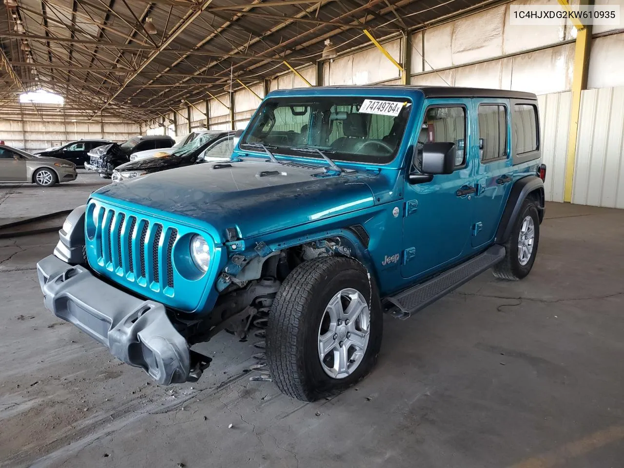 2019 Jeep Wrangler Unlimited Sport VIN: 1C4HJXDG2KW610935 Lot: 74749764