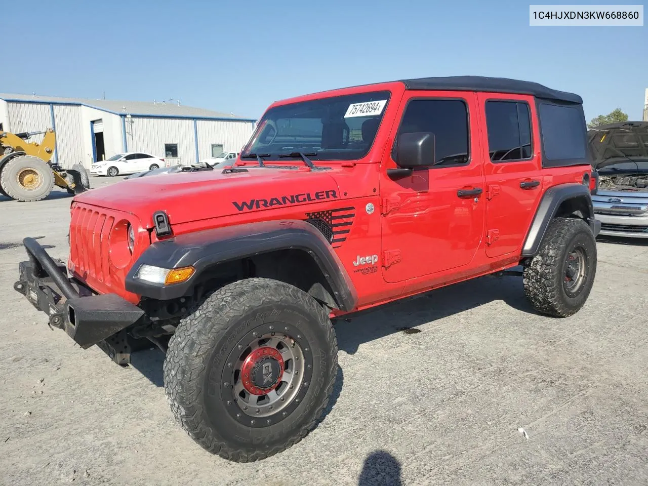 2019 Jeep Wrangler Unlimited Sport VIN: 1C4HJXDN3KW668860 Lot: 75742694