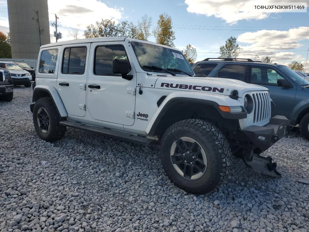 2019 Jeep Wrangler Unlimited Rubicon VIN: 1C4HJXFN3KW511469 Lot: 75911104