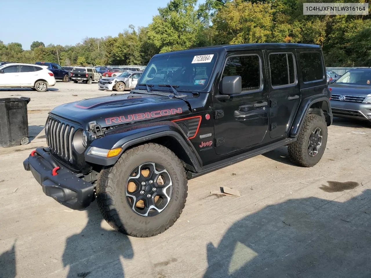 2020 Jeep Wrangler Unlimited Rubicon VIN: 1C4HJXFN1LW316164 Lot: 71236564